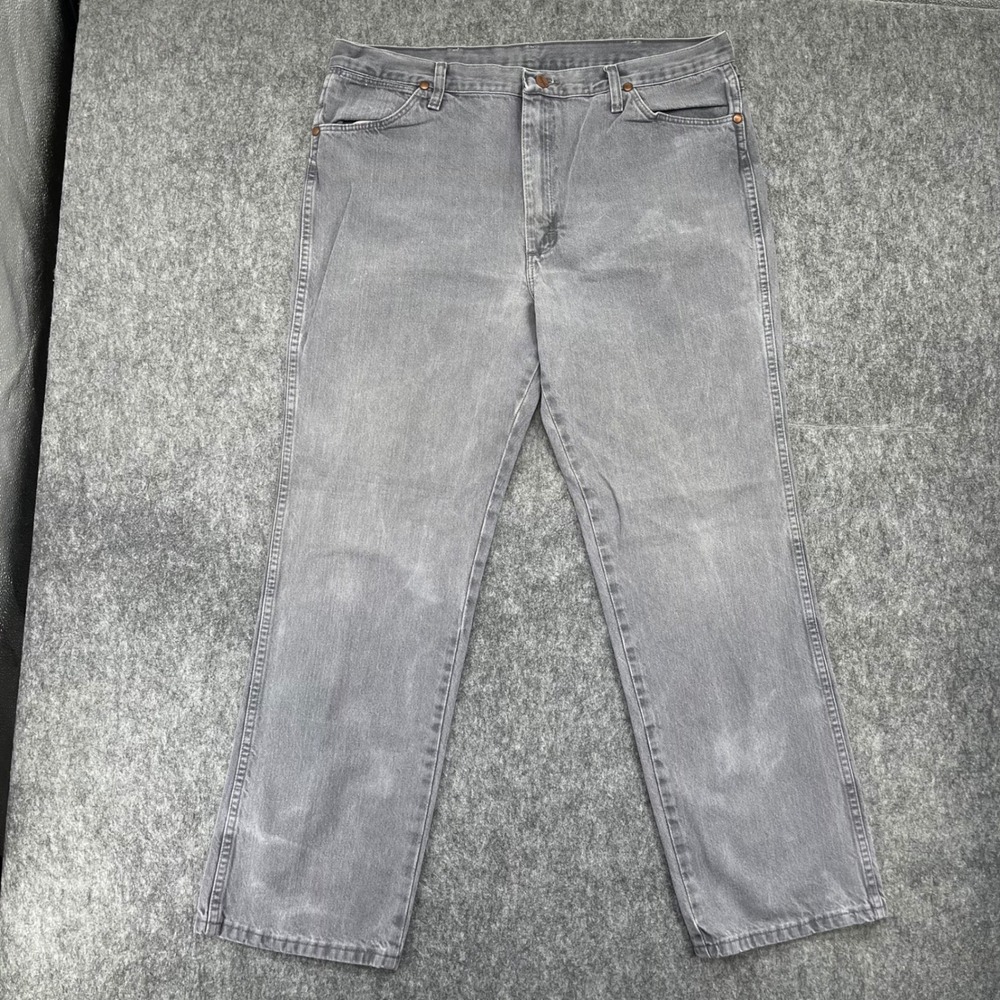 Wrangler Cowboy Cut Jeans Mens 38x32 Gray Faded Straight Leg Denim